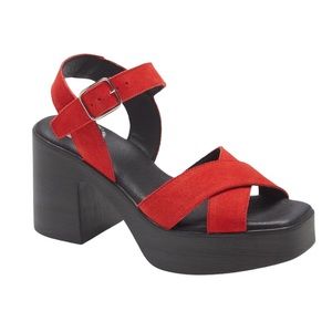 THIS IS OUR OTHER LINE Leather Carlita Block Chunky Heel Sandal, Kisses Suede